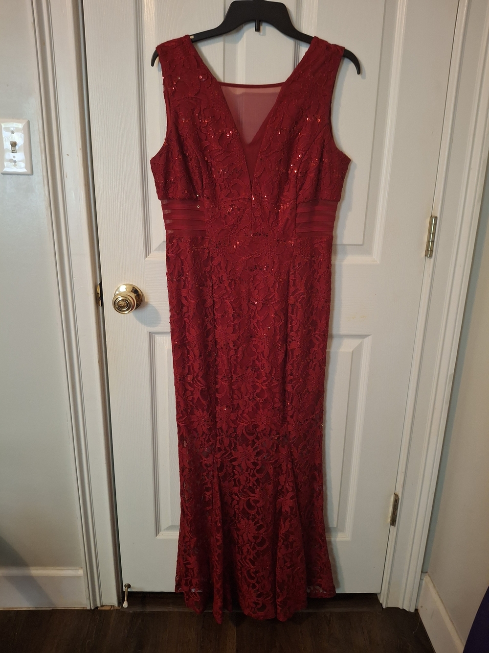Enfocus Studio Red Lace Maxi Gown with Sequin Detail